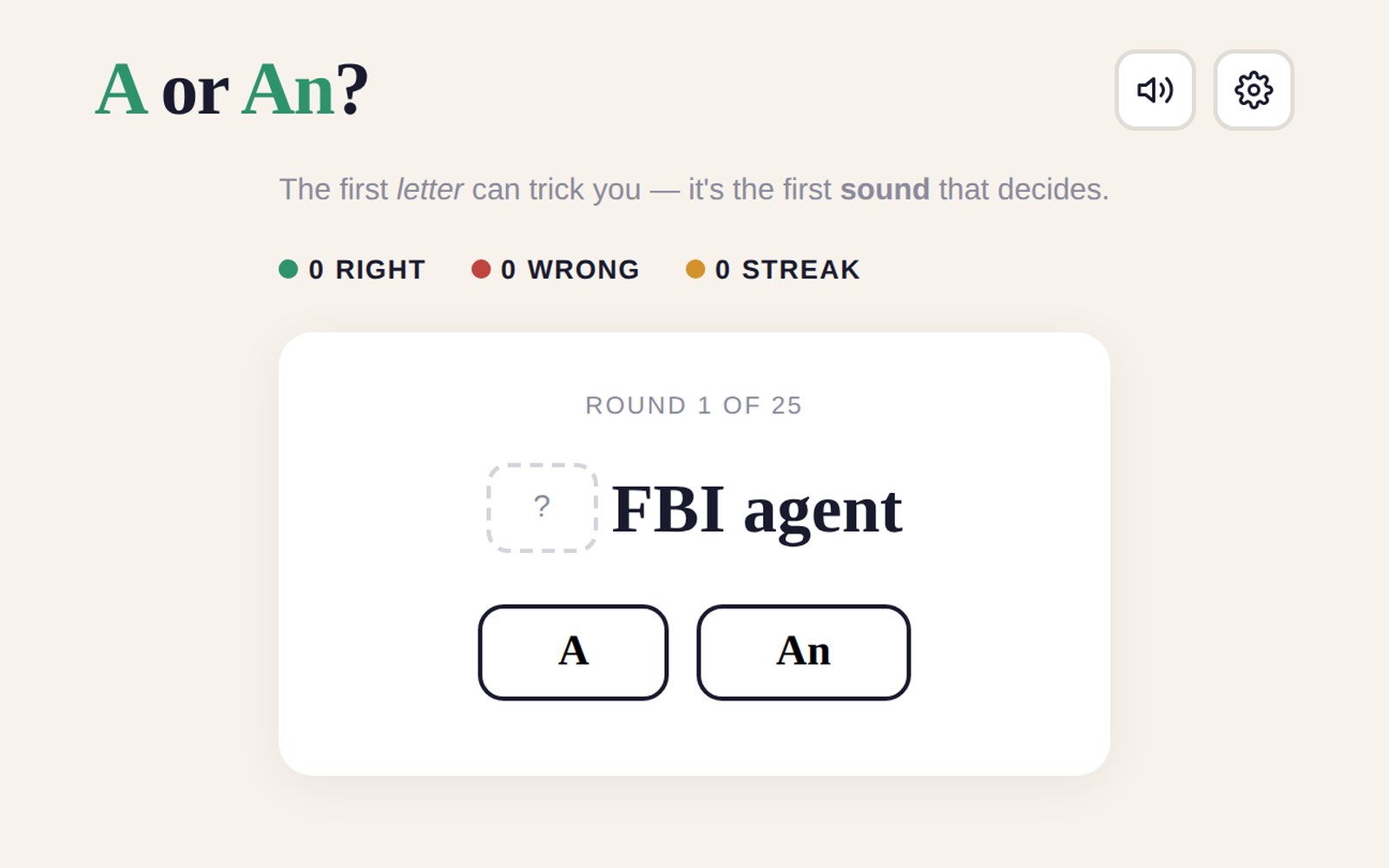 Prompt asking whether to use A or An before FBI agent